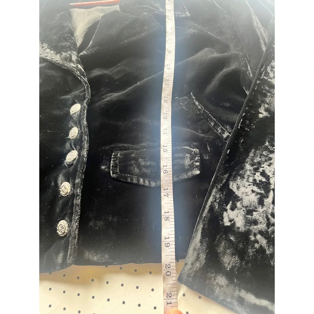 Vintage Anthropologie Black Velvet Blazer Women M Silver Button Cropped Jacket